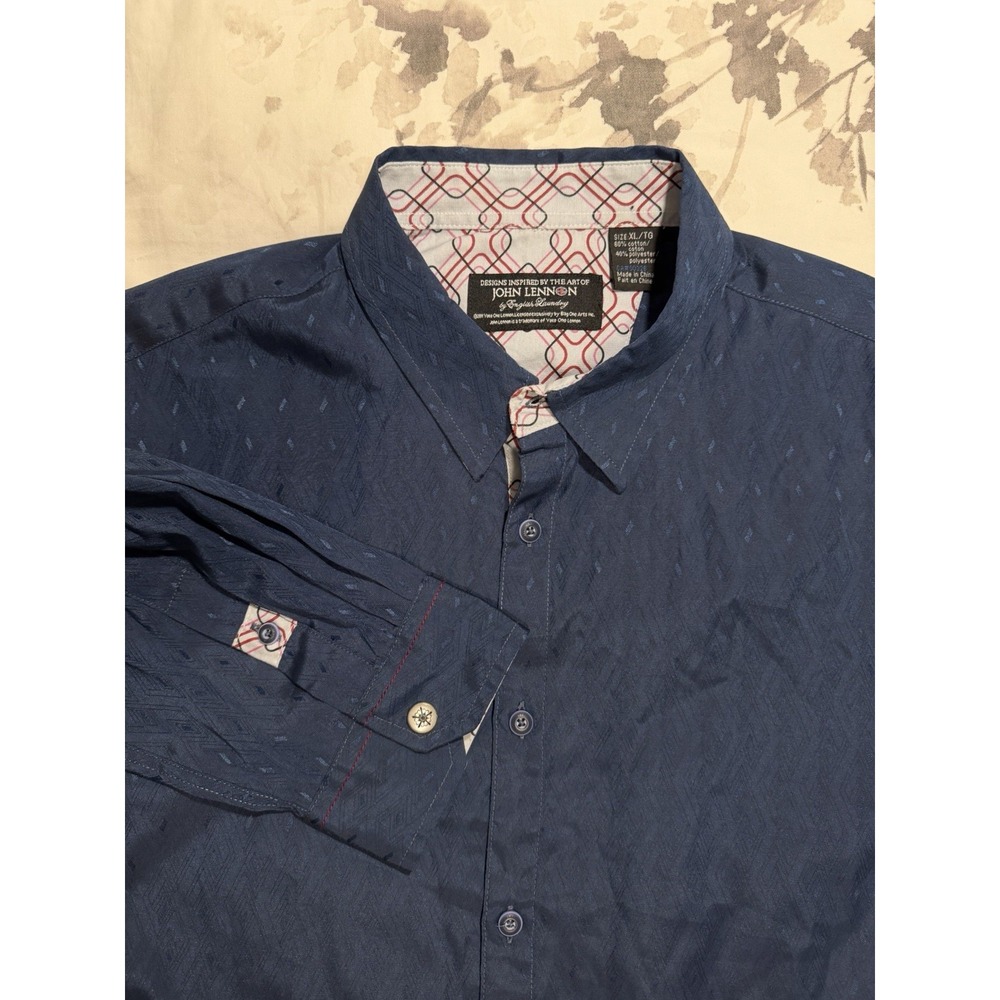John Lennon English Laundry Navy Geometric Casual Dress Button Up Shirt Designer
